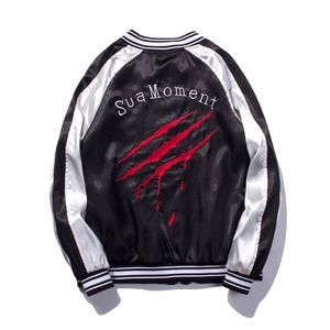 SUA MOMENT SuaMoment Blood Claw satin bomber jacket Black White